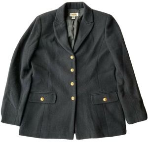 Vintage Talbots Jacket Sz 10 Black Wool Boyfriend Gold Buttons USA Career Work